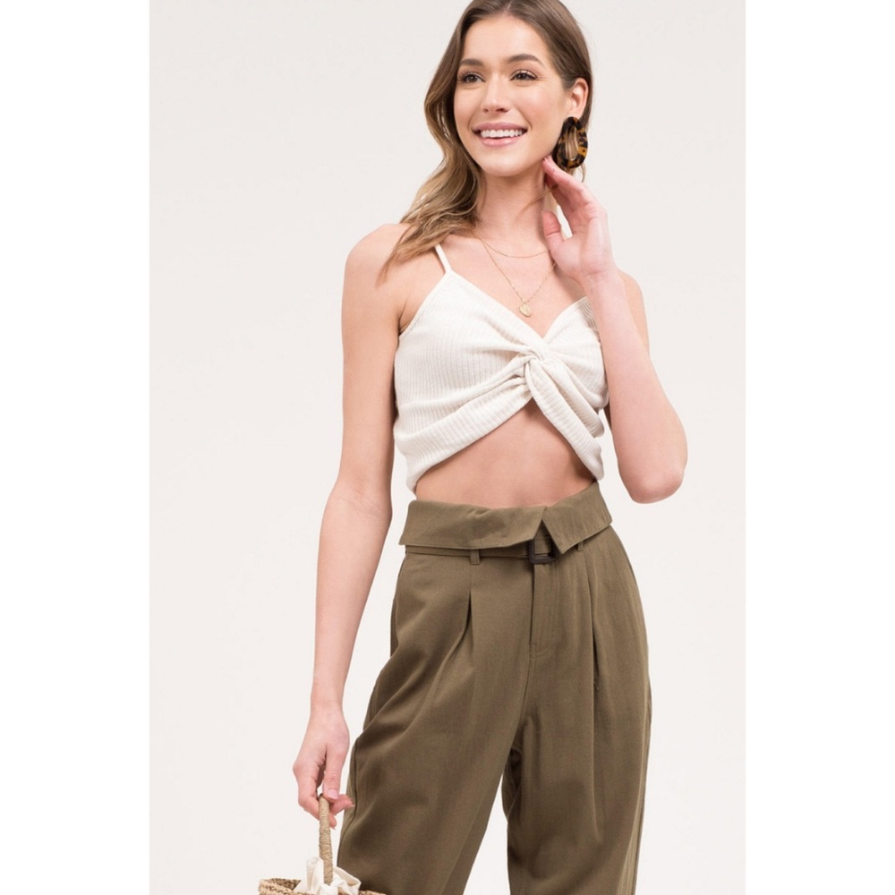 Cream Crop Top Cami With Front Twist - Picture 7 of 7